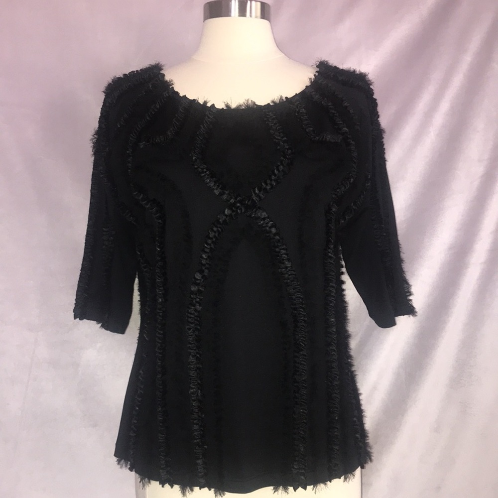👚D & Y Black Mixed Media 3/4 Sleeve Top